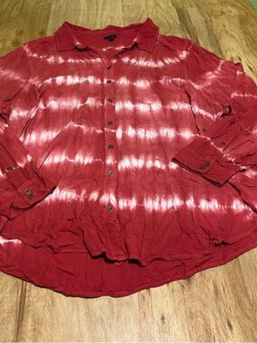 Torrid Red White Tie Dye Striped Button Up Long Sleeve Top Womens Plus Size 4